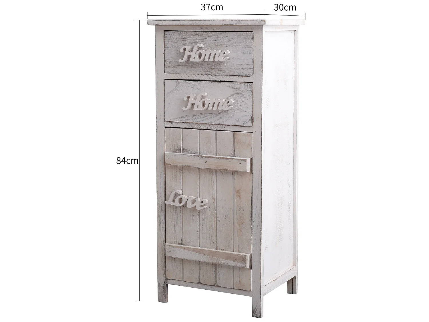 Meuble D'appoint Chevet 1 Port 2 Tiroirs Blanc Shabby 84x37x30