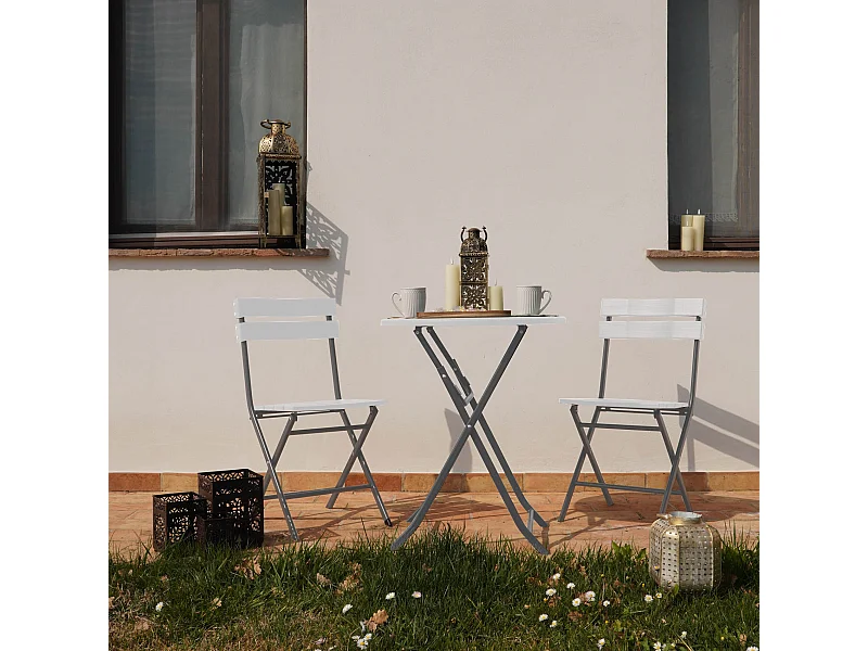 Lot de 2 Chaises d'Extérieur Pliantes en Acier Plastique Jardin Balcon