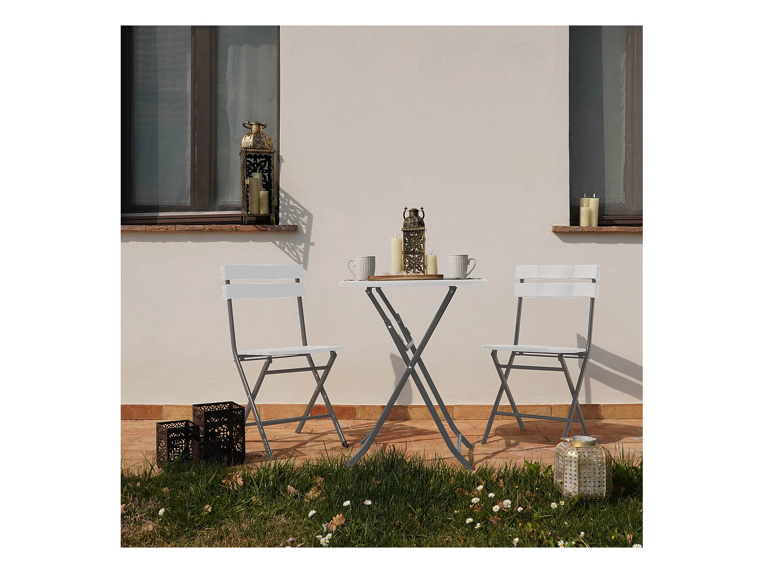 Lot de 2 Chaises d'Extérieur Pliantes en Acier Plastique Jardin Balcon