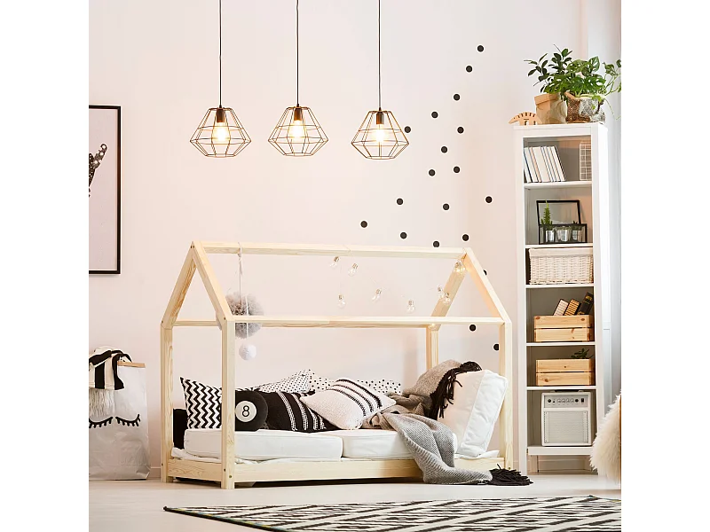 Cadre de lit pour enfants en forme de maison en bois naturel 80x160