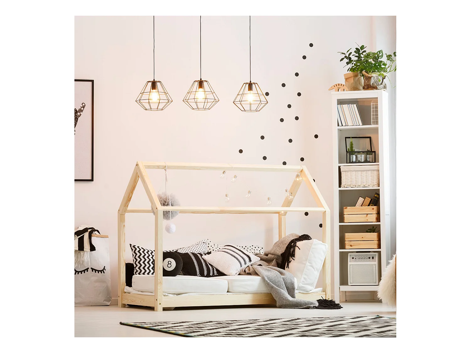 Cadre de lit pour enfants en forme de maison en bois naturel 80x160