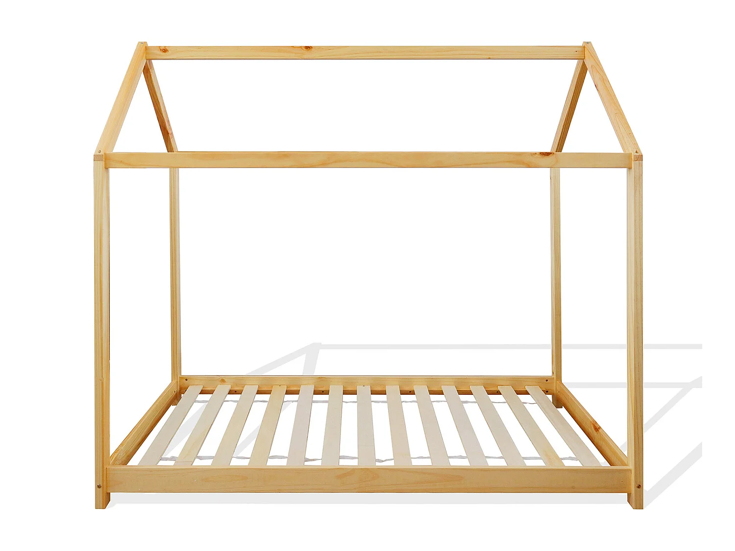 Cadre de lit pour enfants en forme de maison en bois naturel 90x200