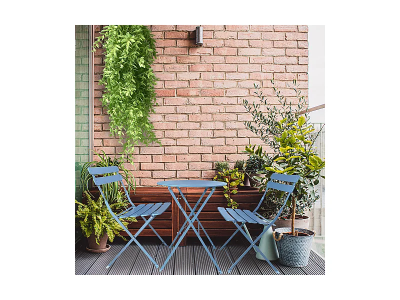 Ensemble de Table et Chaises de Jardin pour Extérieur Acier Bleu Clair