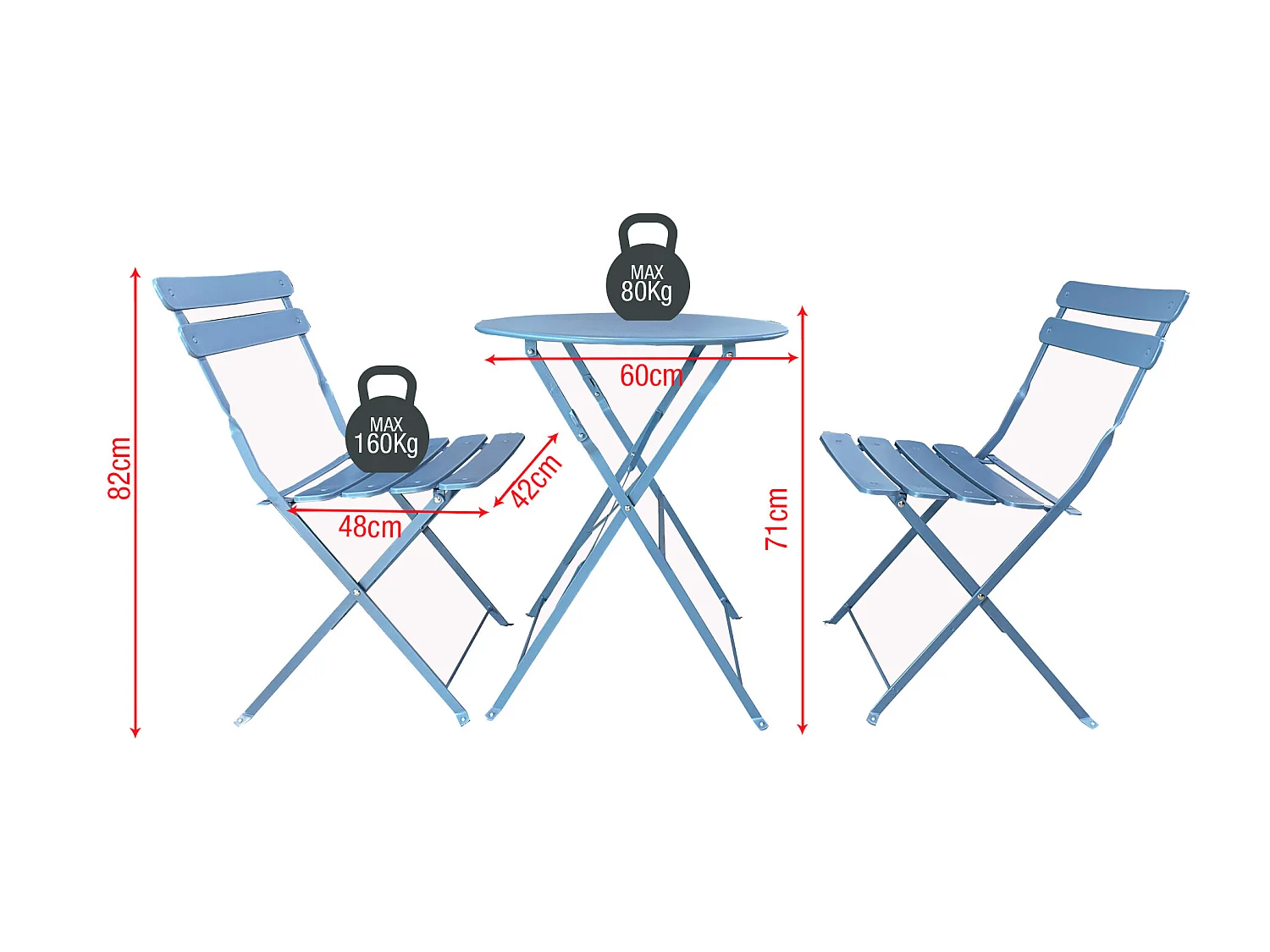 Ensemble de Table et Chaises de Jardin pour Extérieur Acier Bleu Clair