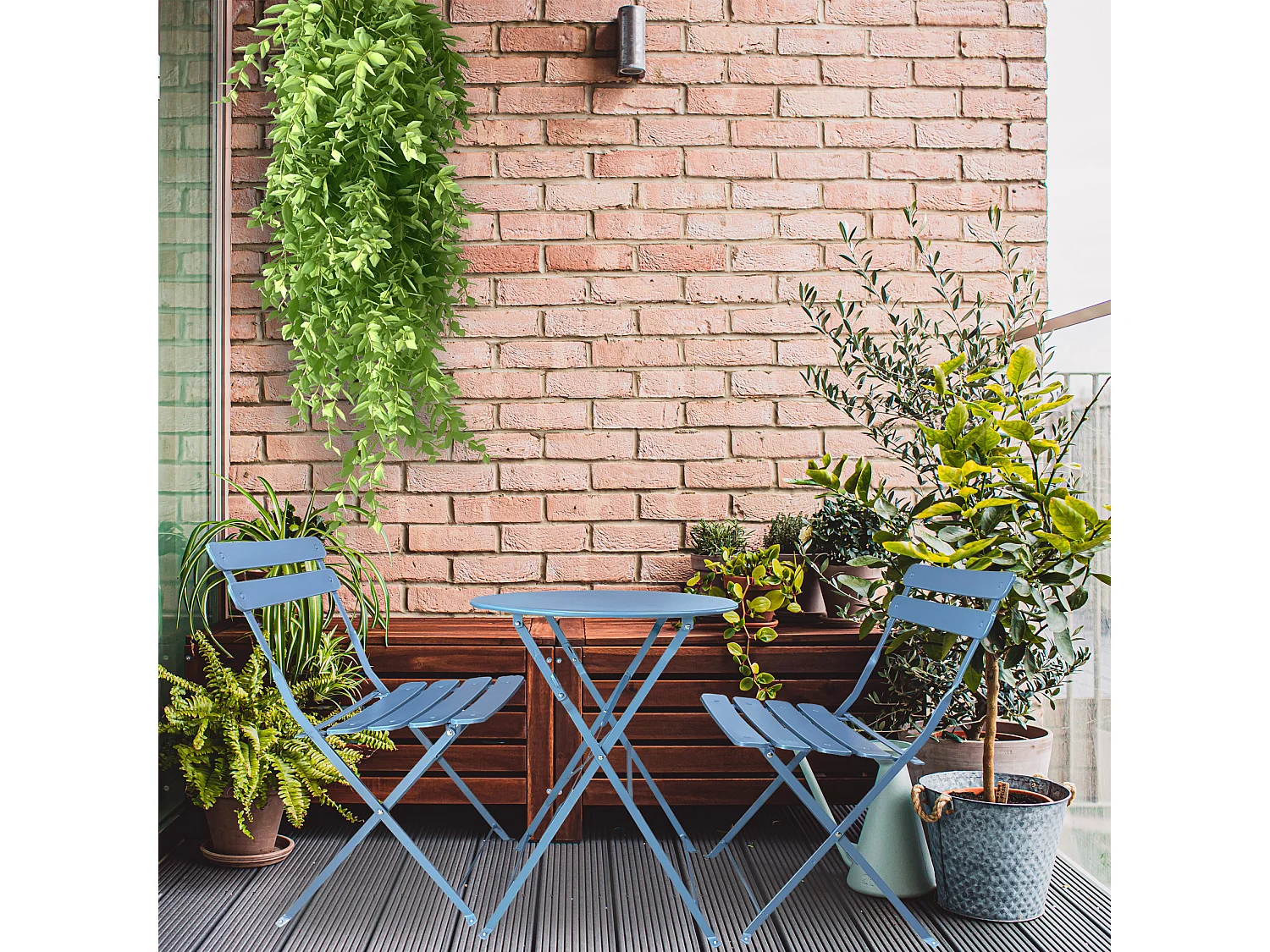 Ensemble de Table et Chaises de Jardin pour Extérieur Acier Bleu Clair