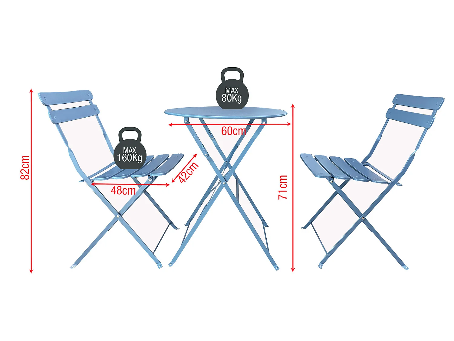 Ensemble de Table et Chaises de Jardin pour Extérieur Acier Bleu Clair