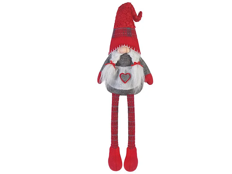 Gnomo Gambe Lunghe Elfo Grigio Rosso Stoffa Idea Natale 67x10x14