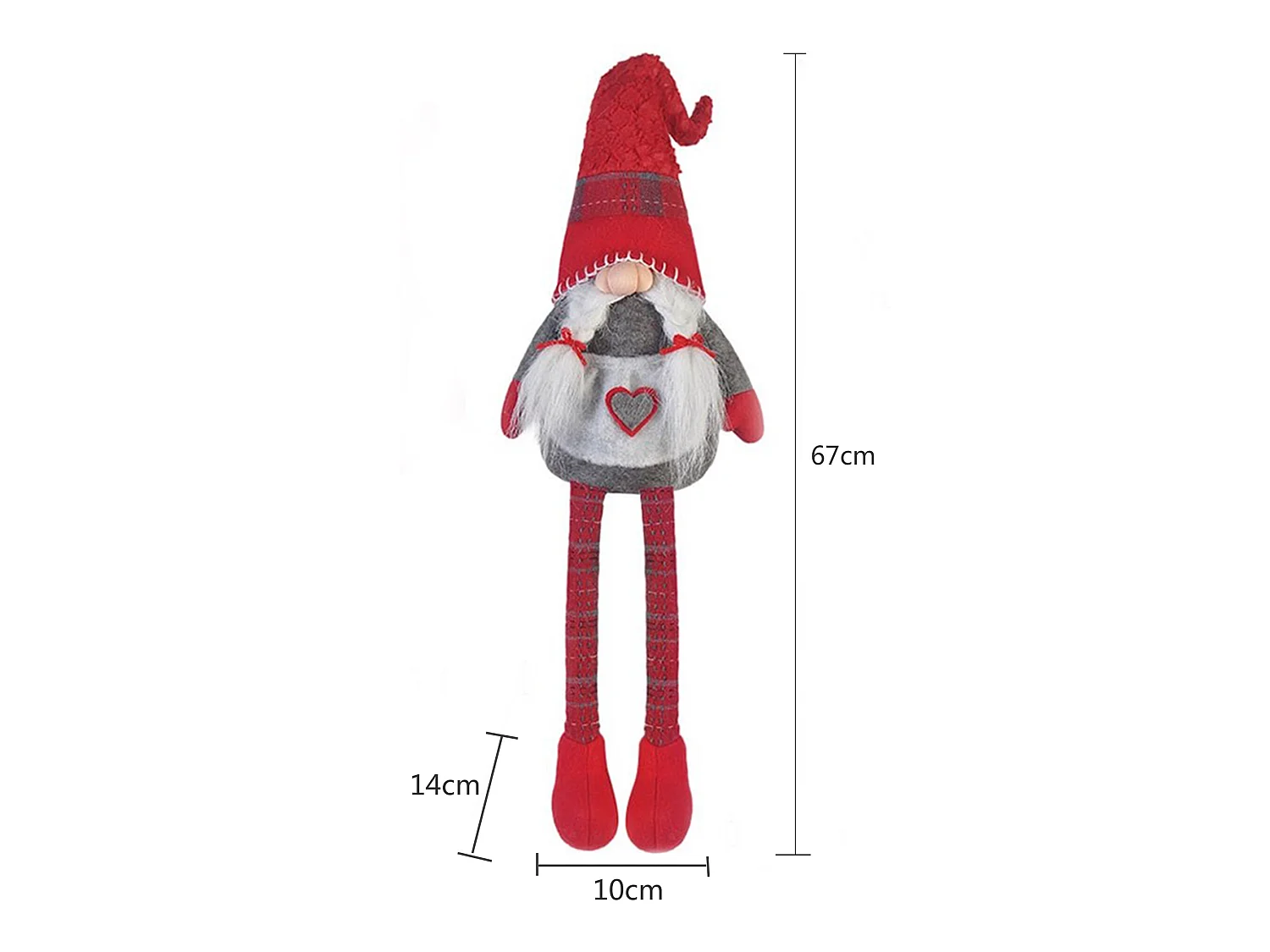 Gnomo Gambe Lunghe Elfo Grigio Rosso Stoffa Idea Natale 67x10x14
