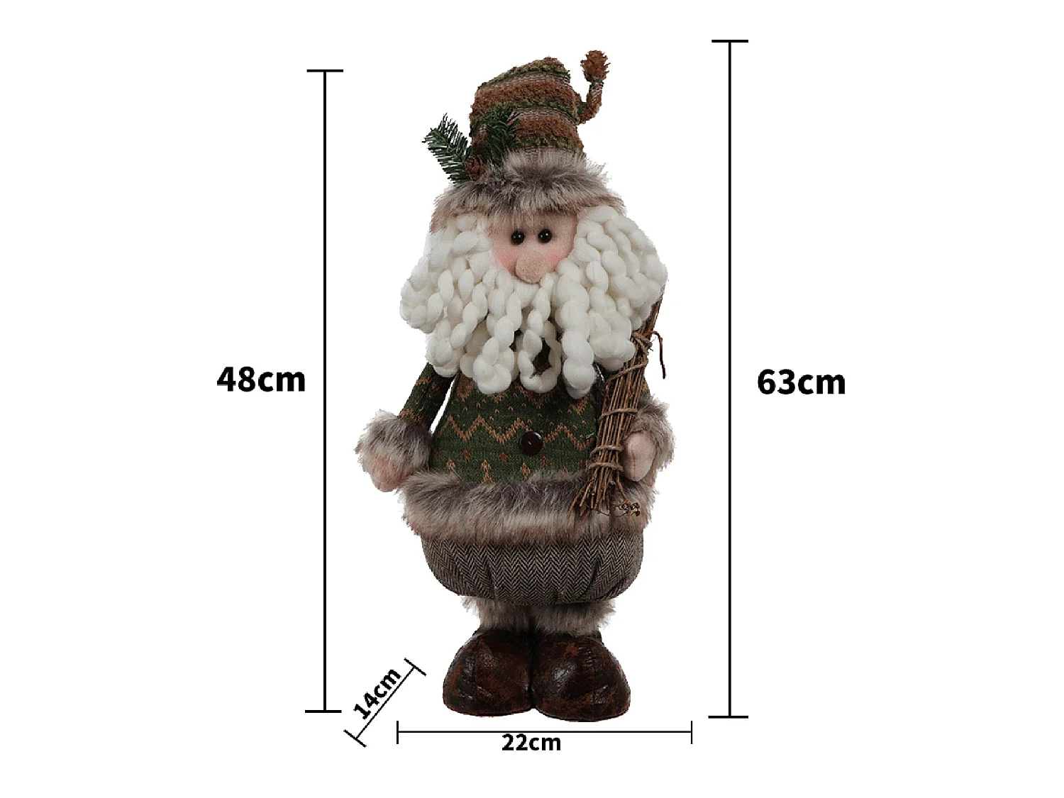 Babbo Natale Gnomo Alto Verde Marrone Decorativo 48x22x14