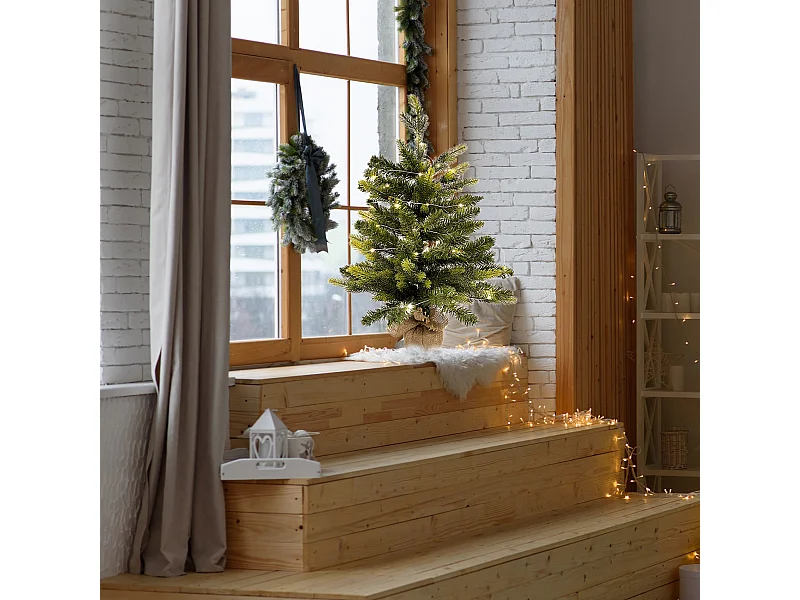 Albero di Natale artificiale Mini Verde Piccolo 60 cm base Yuta con 50 luci Led