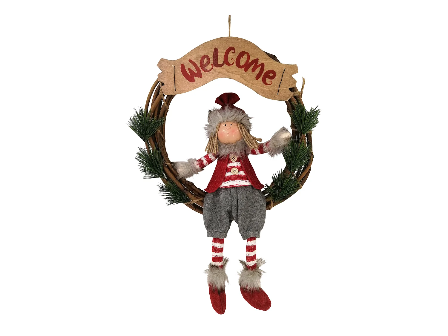 Ghirlanda Natalizia Festone Di Natale Per Porta Fuoriporta In Tessuto E Vimini