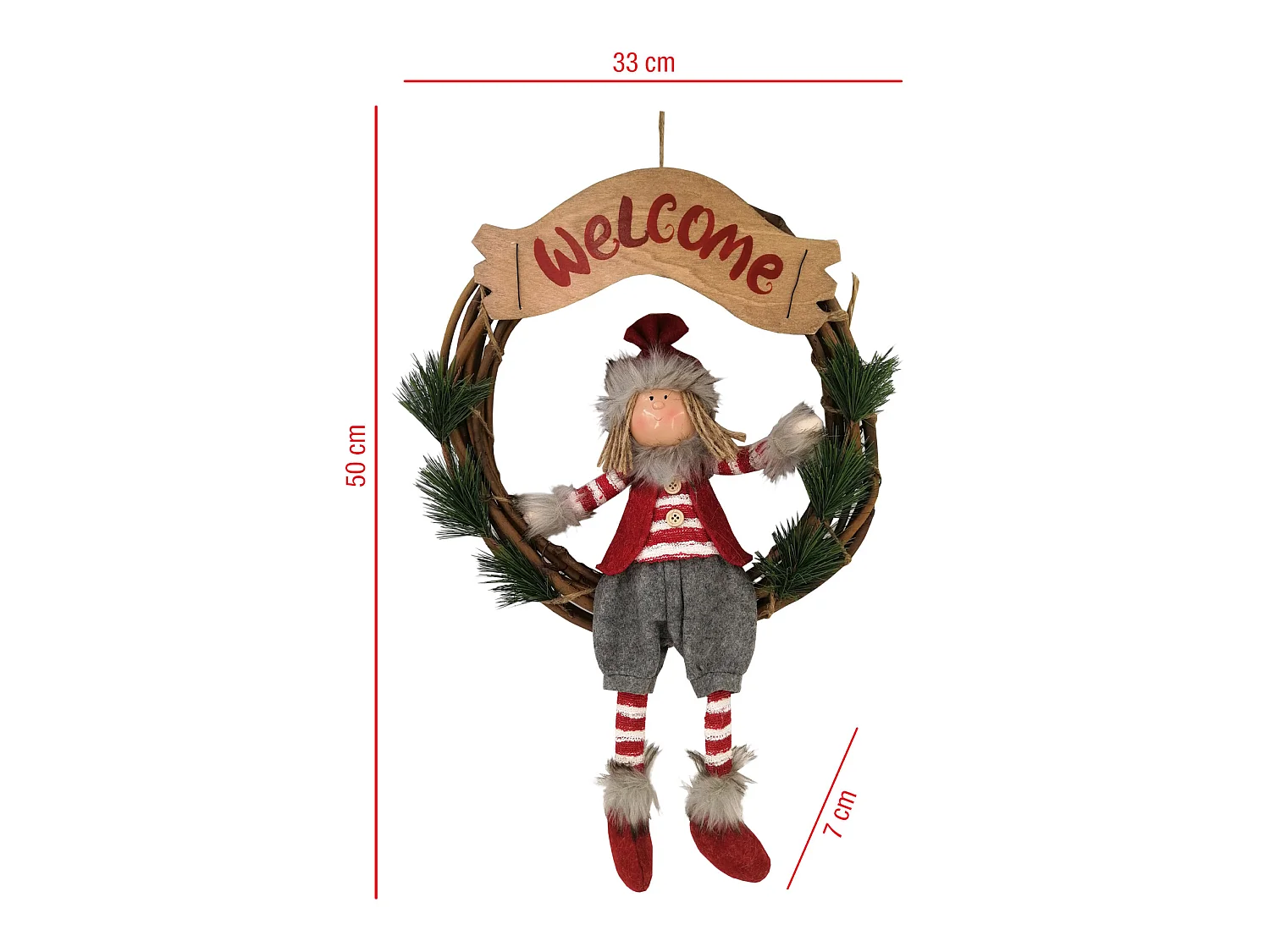 Ghirlanda Natalizia Festone Di Natale Per Porta Fuoriporta In Tessuto E Vimini