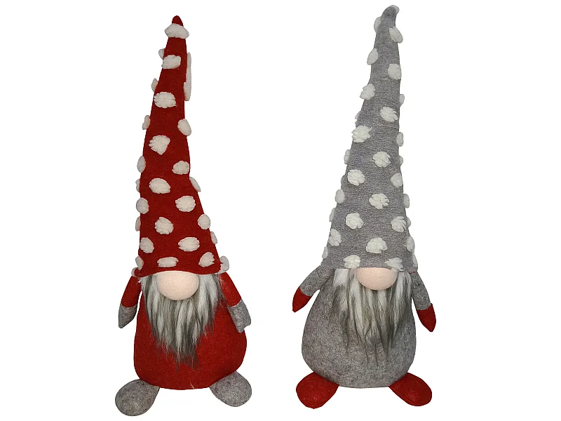 Set 2 Gnomi Elfi Decorativi Rosso Grigio Stoffa Addobbo 48x20x14