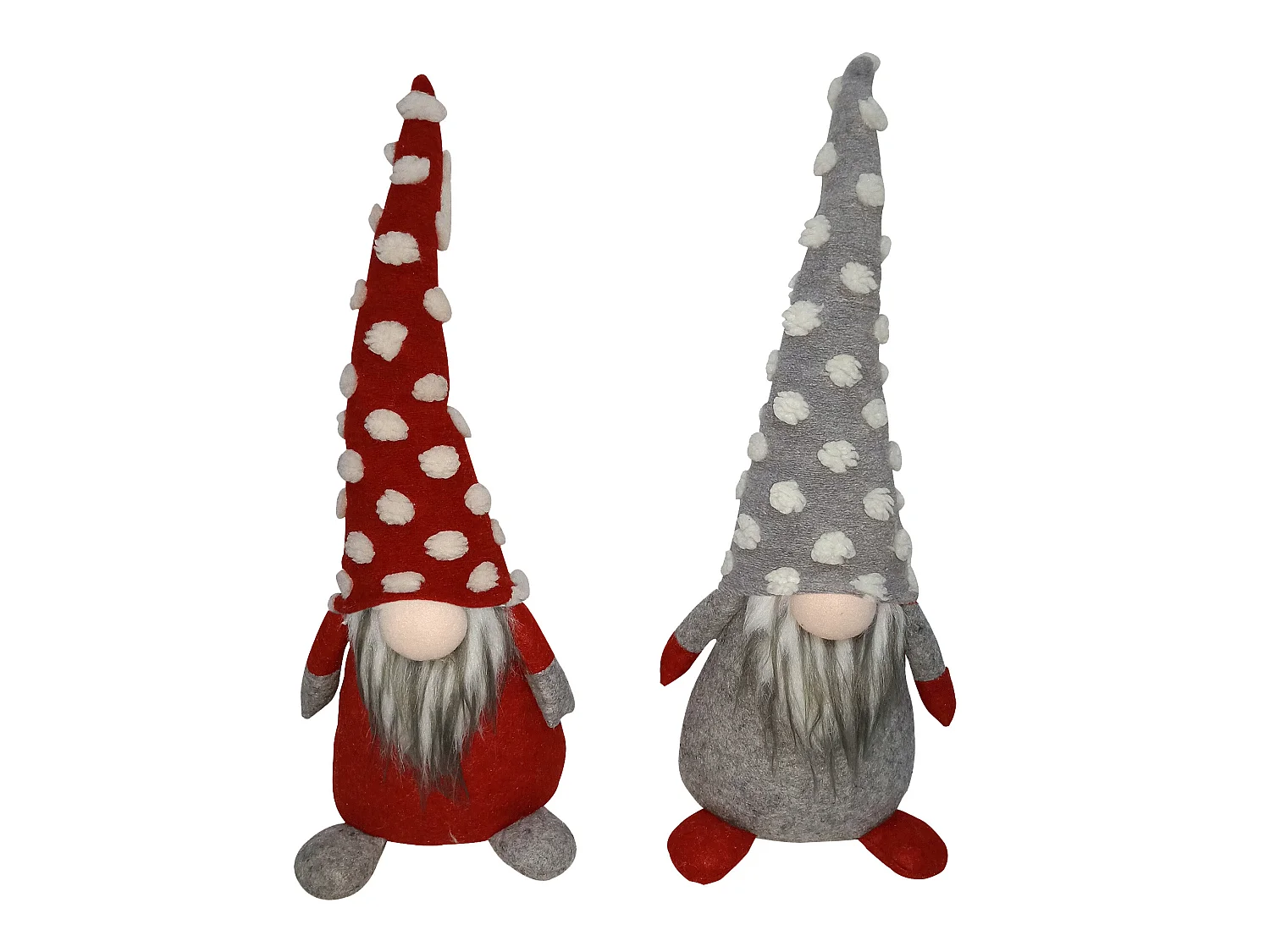 Set 2 Gnomi Elfi Decorativi Rosso Grigio Stoffa Addobbo 48x20x14
