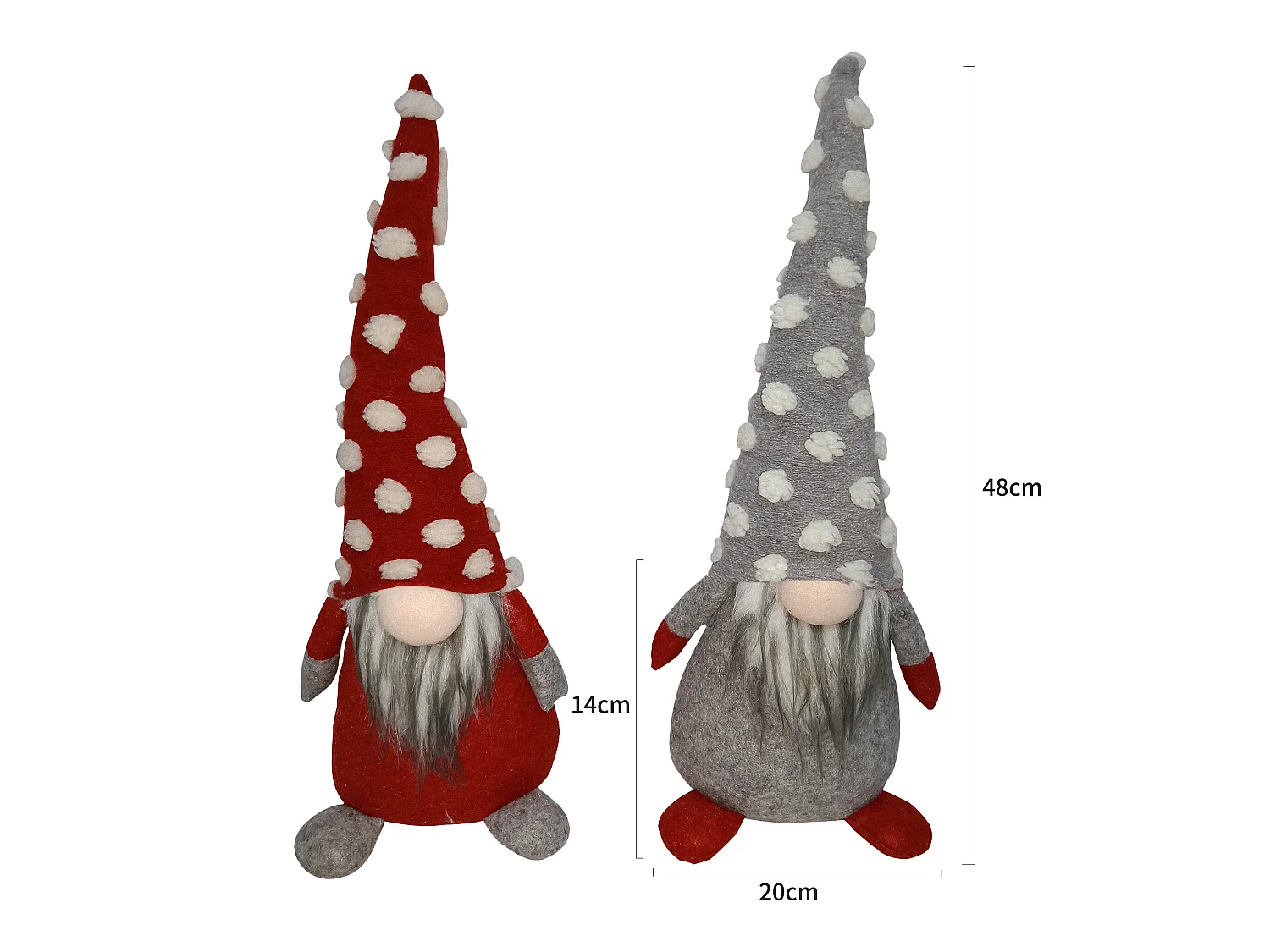 Set 2 Gnomi Elfi Decorativi Rosso Grigio Stoffa Addobbo 48x20x14