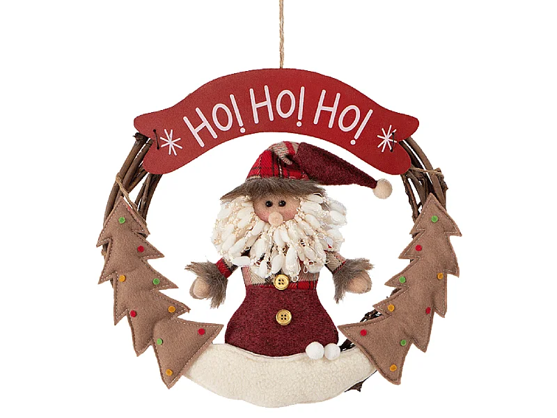 Ghirlanda Decorazione Porta Natale Poliestere Mdf Rosso 32x34x4