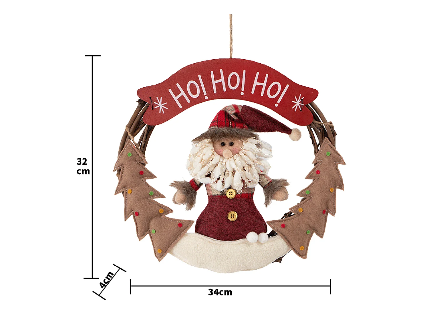 Guirlande Décoration De Porte Noël Polyester Mdf Rouge 32x34x4