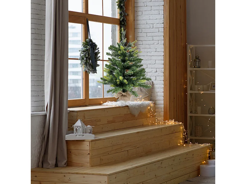 Albero di Natale Abete artificiale Verde Piccolo 60 cm con 80 Rami base Yuta