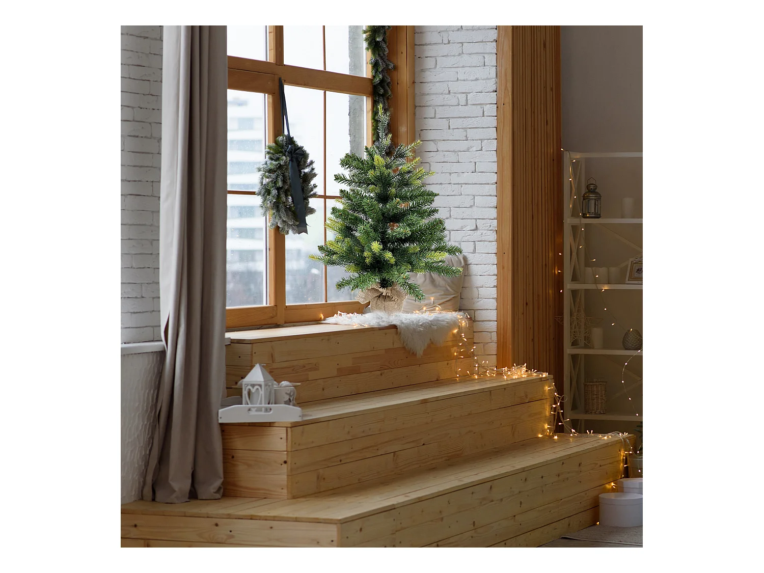 Albero di Natale Abete artificiale Verde Piccolo 60 cm con 80 Rami base Yuta