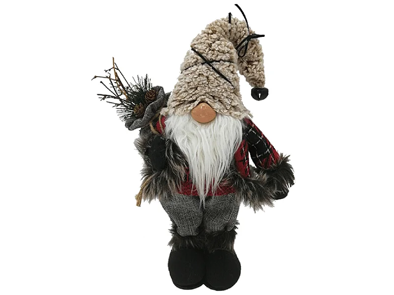 Babbo Natale Gnomo Barba Poliestere Grigio Beige Rosso 33x19x14