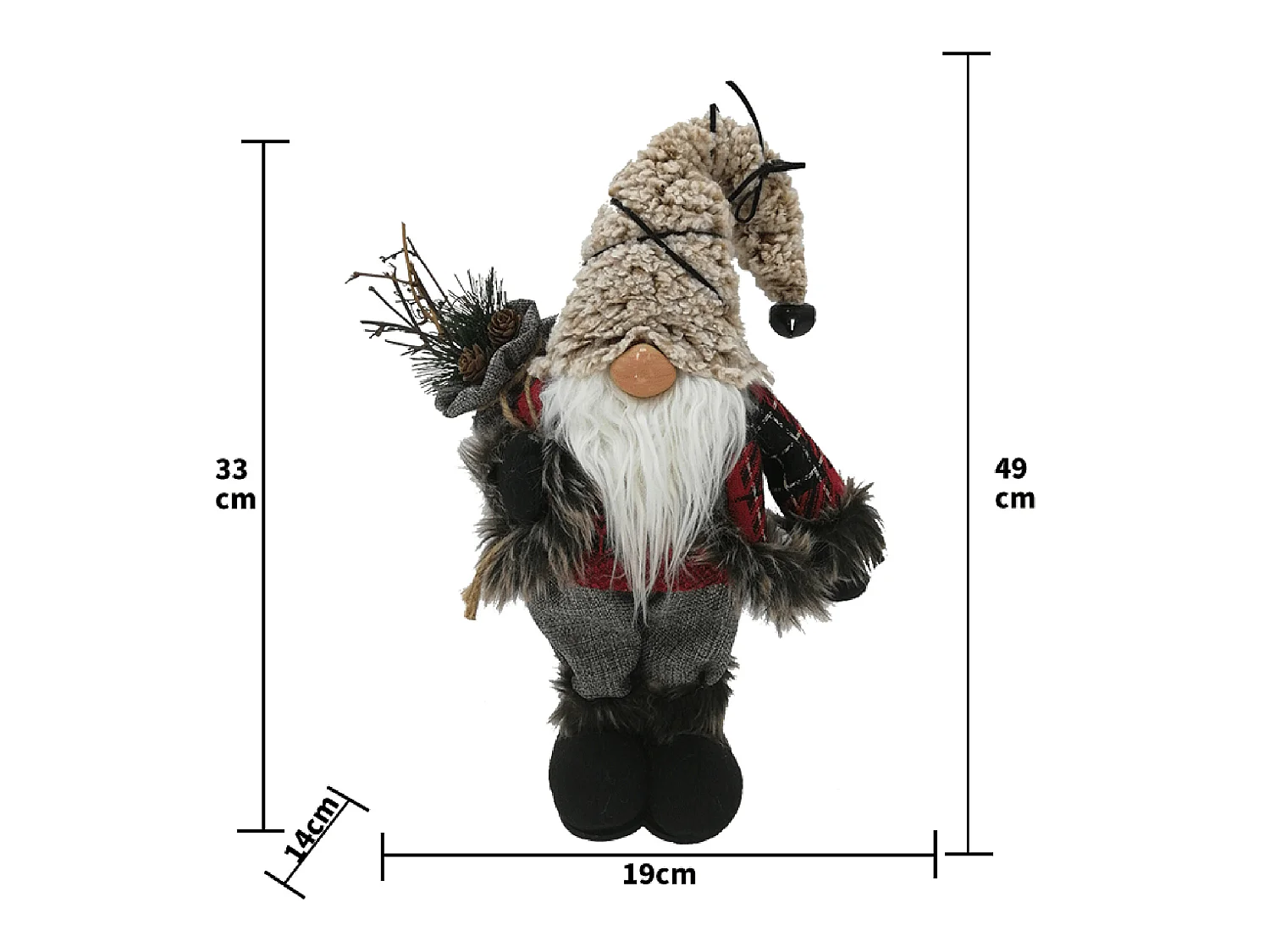 Babbo Natale Gnomo Barba Poliestere Grigio Beige Rosso 33x19x14