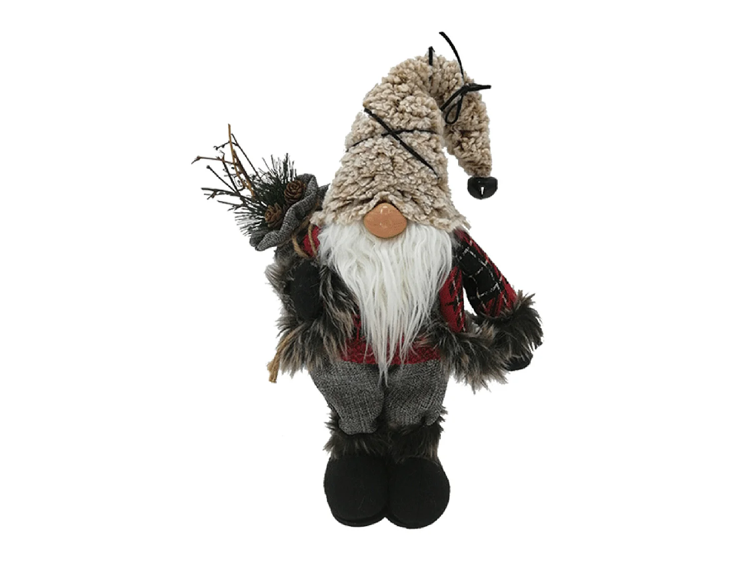 Père Noël Gnome Avec Barbe Polyester Gris Beige Rouge 33x19x14
