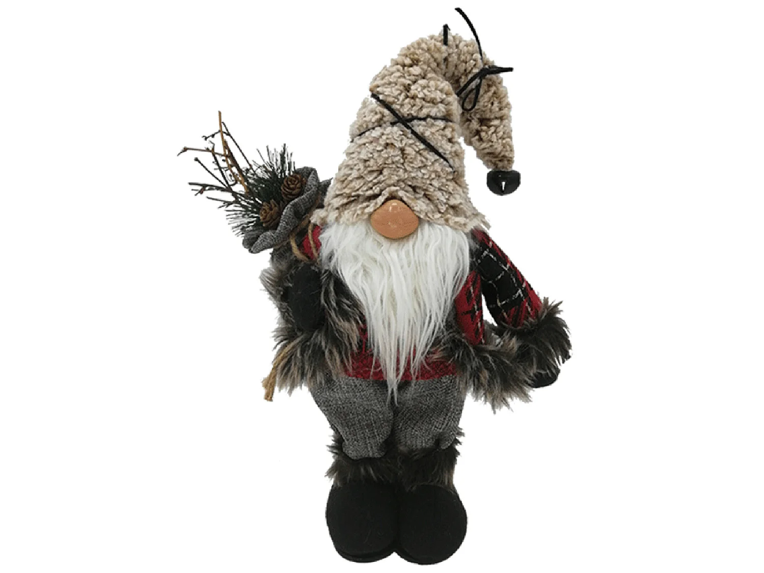 Père Noël Gnome Avec Barbe Polyester Gris Beige Rouge 33x19x14