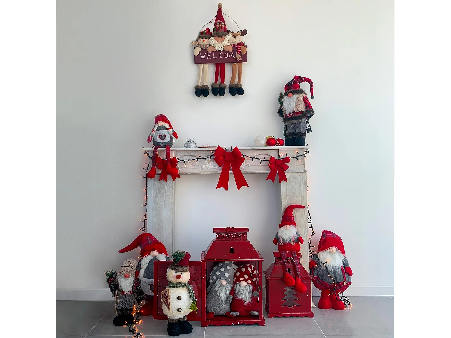 Père Noël Gnome Avec Barbe Polyester Gris Beige Rouge 33x19x14
