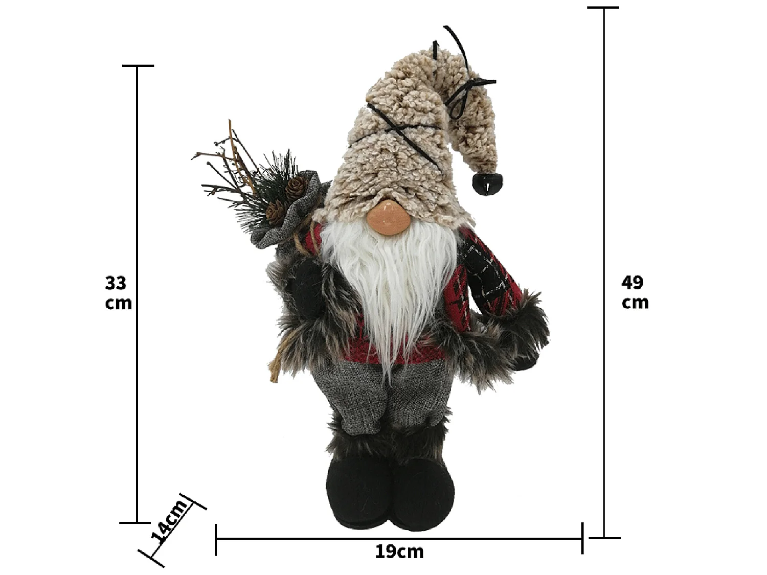 Père Noël Gnome Avec Barbe Polyester Gris Beige Rouge 33x19x14