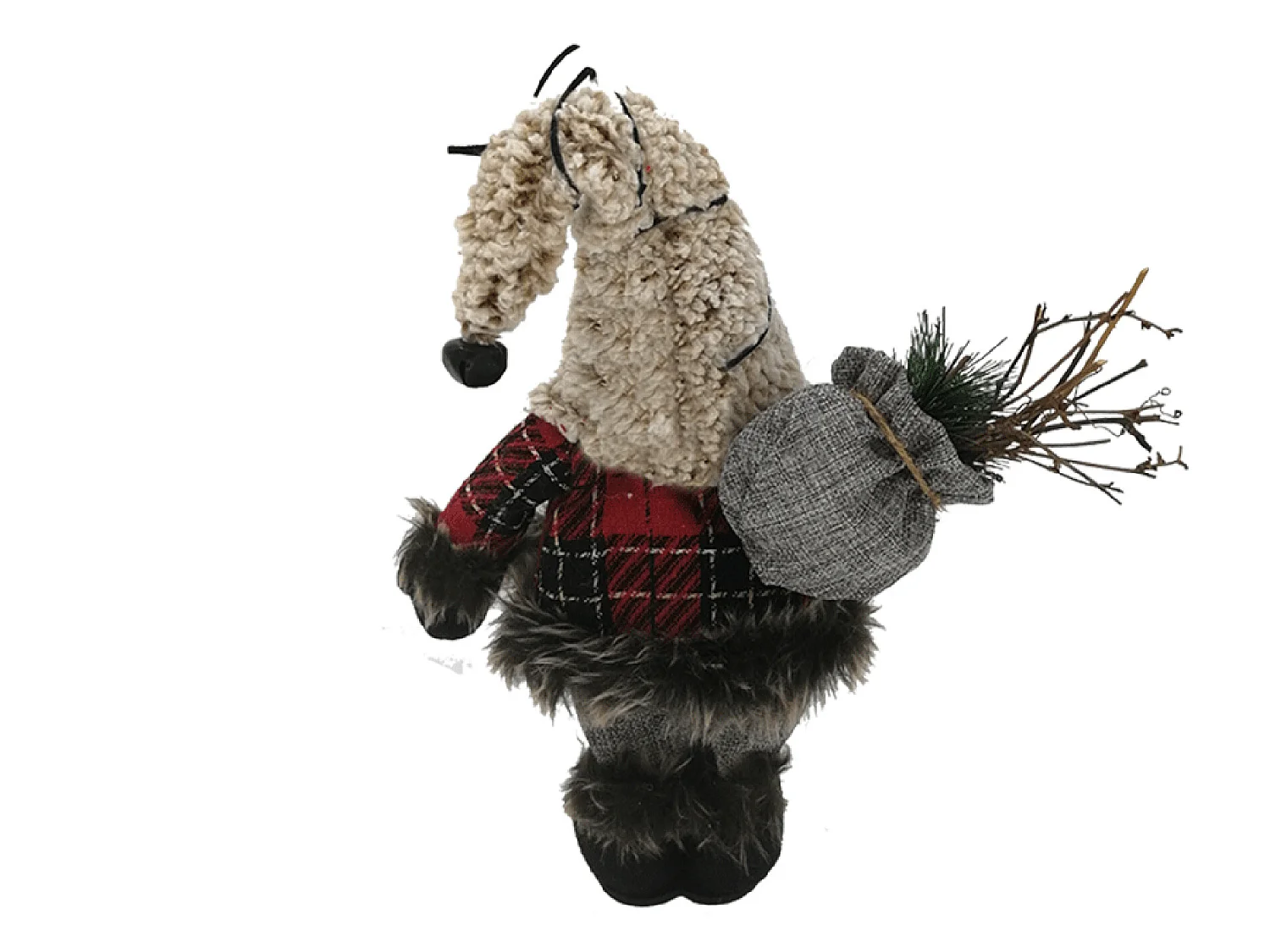 Père Noël Gnome Avec Barbe Polyester Gris Beige Rouge 33x19x14