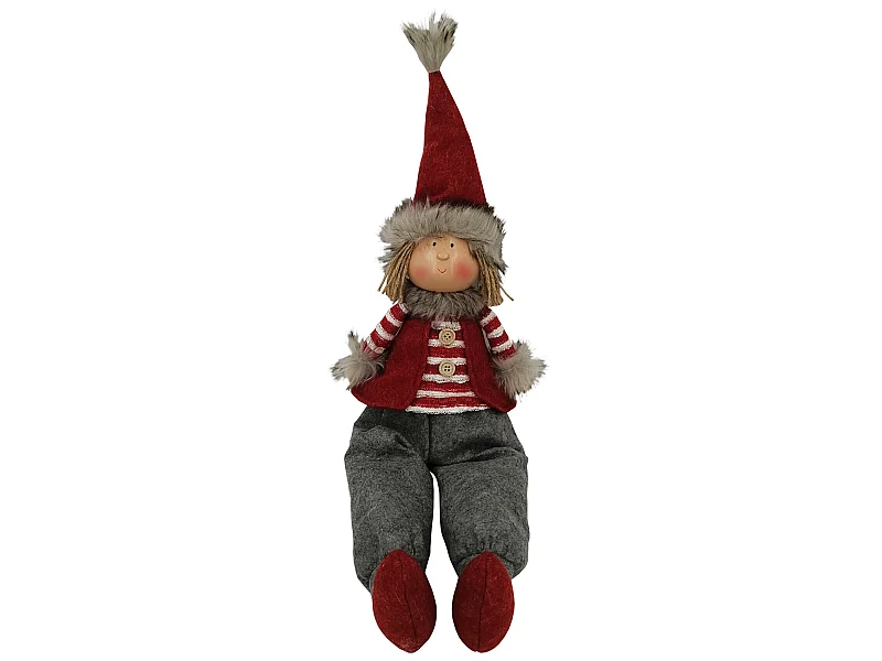 Elfo Nordico Folletto Di Natale In Tessuto Grigio Rosso Decorazione Natalizia