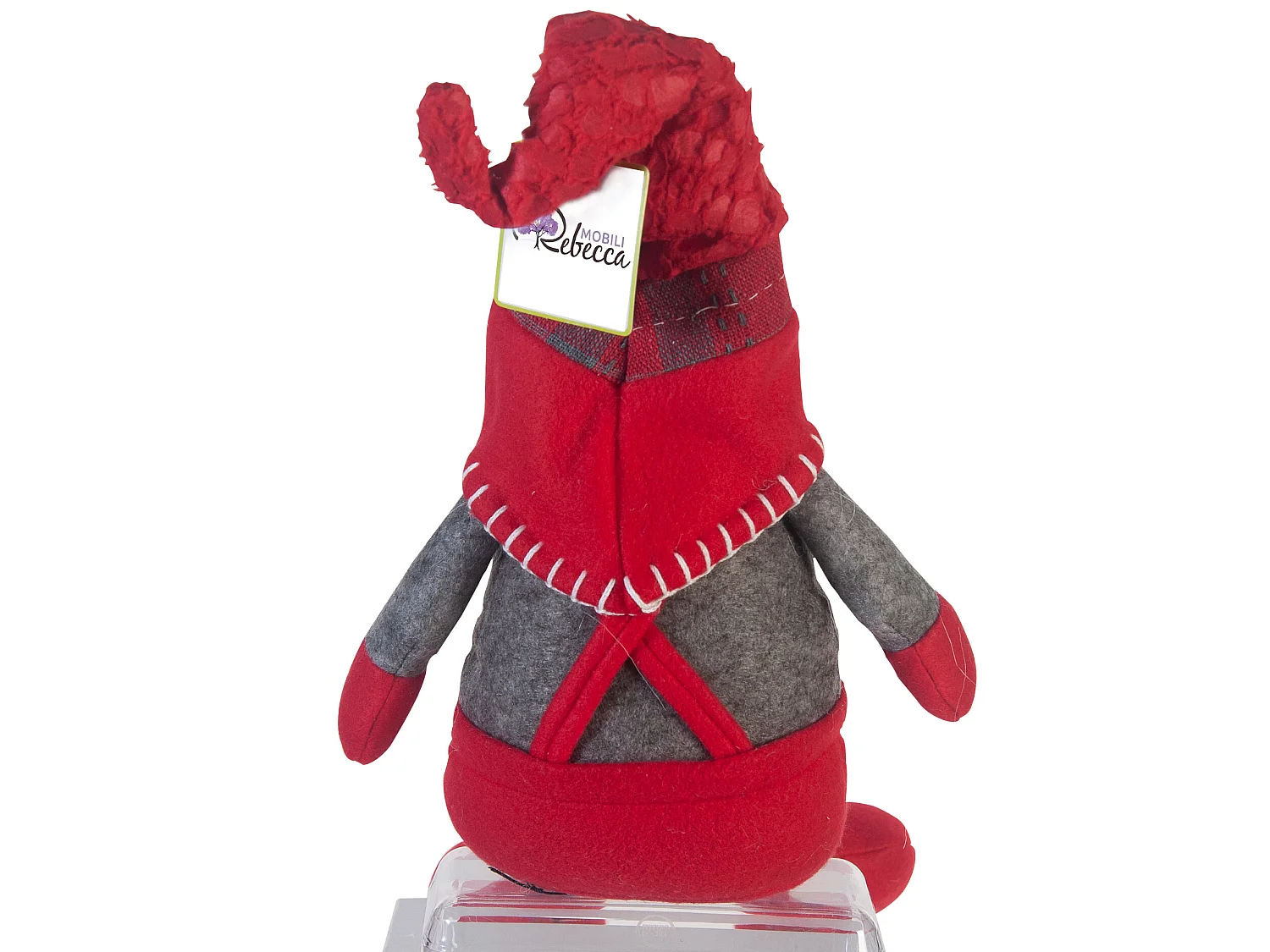 Gnomo Gambe Lunghe Rosso Grigio Stoffa Addobbo Natale 67x10x14