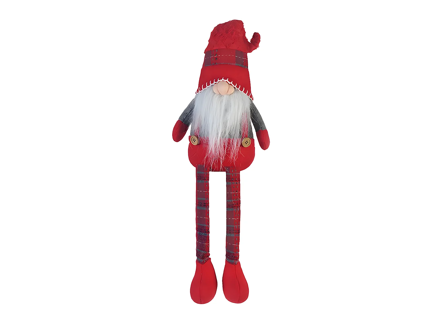 Gnome Longues Jambes Rouge Gris Tissu Décor De Noël 67x10x14