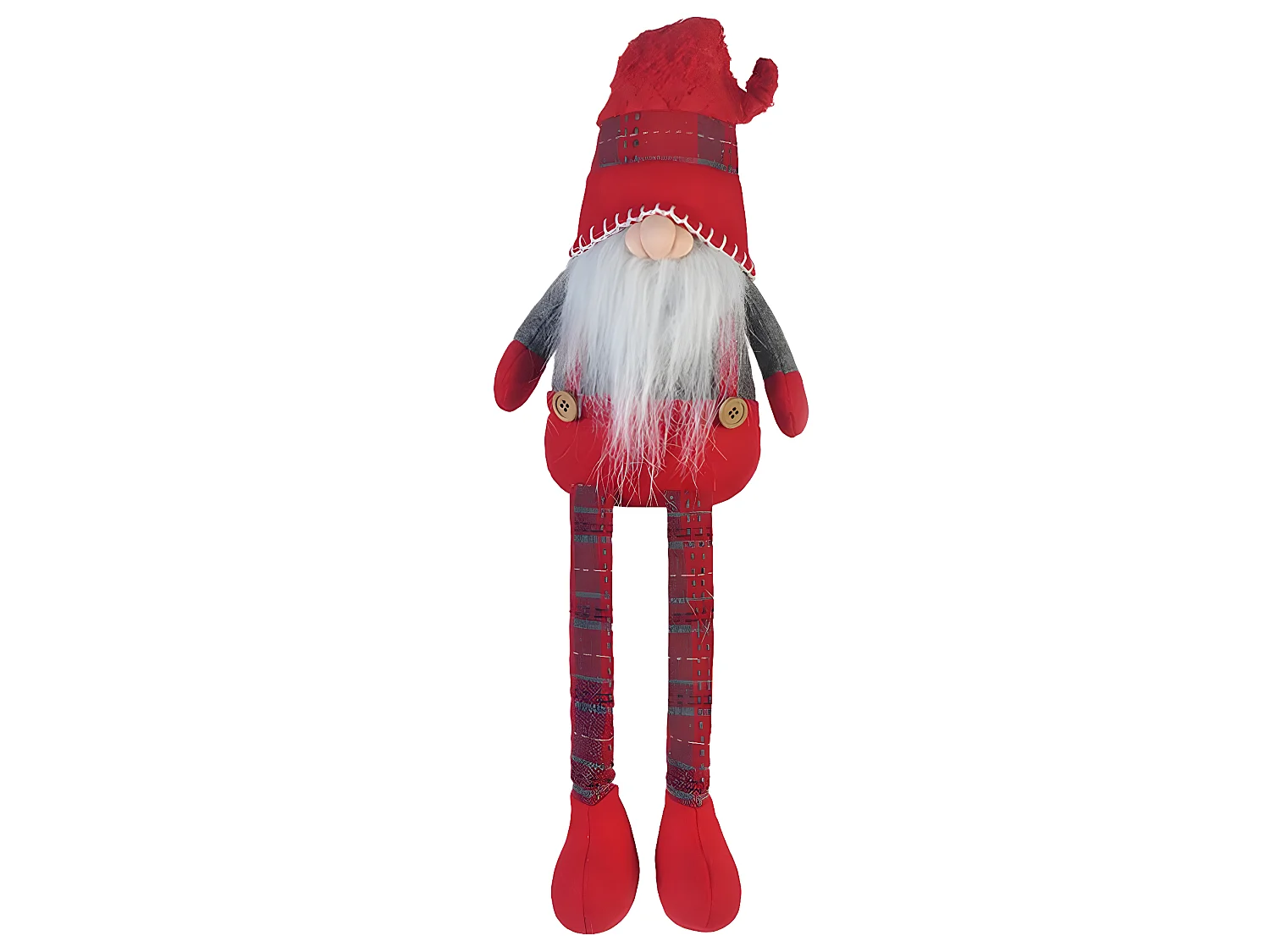 Gnome Longues Jambes Rouge Gris Tissu Décor De Noël 67x10x14