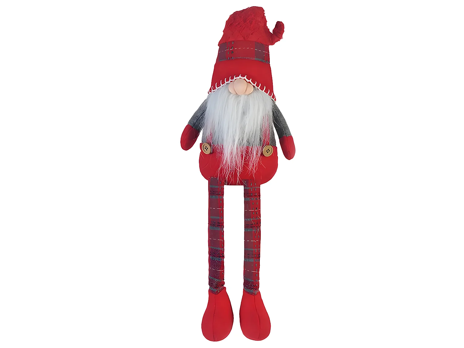 Gnome Longues Jambes Rouge Gris Tissu Décor De Noël 67x10x14