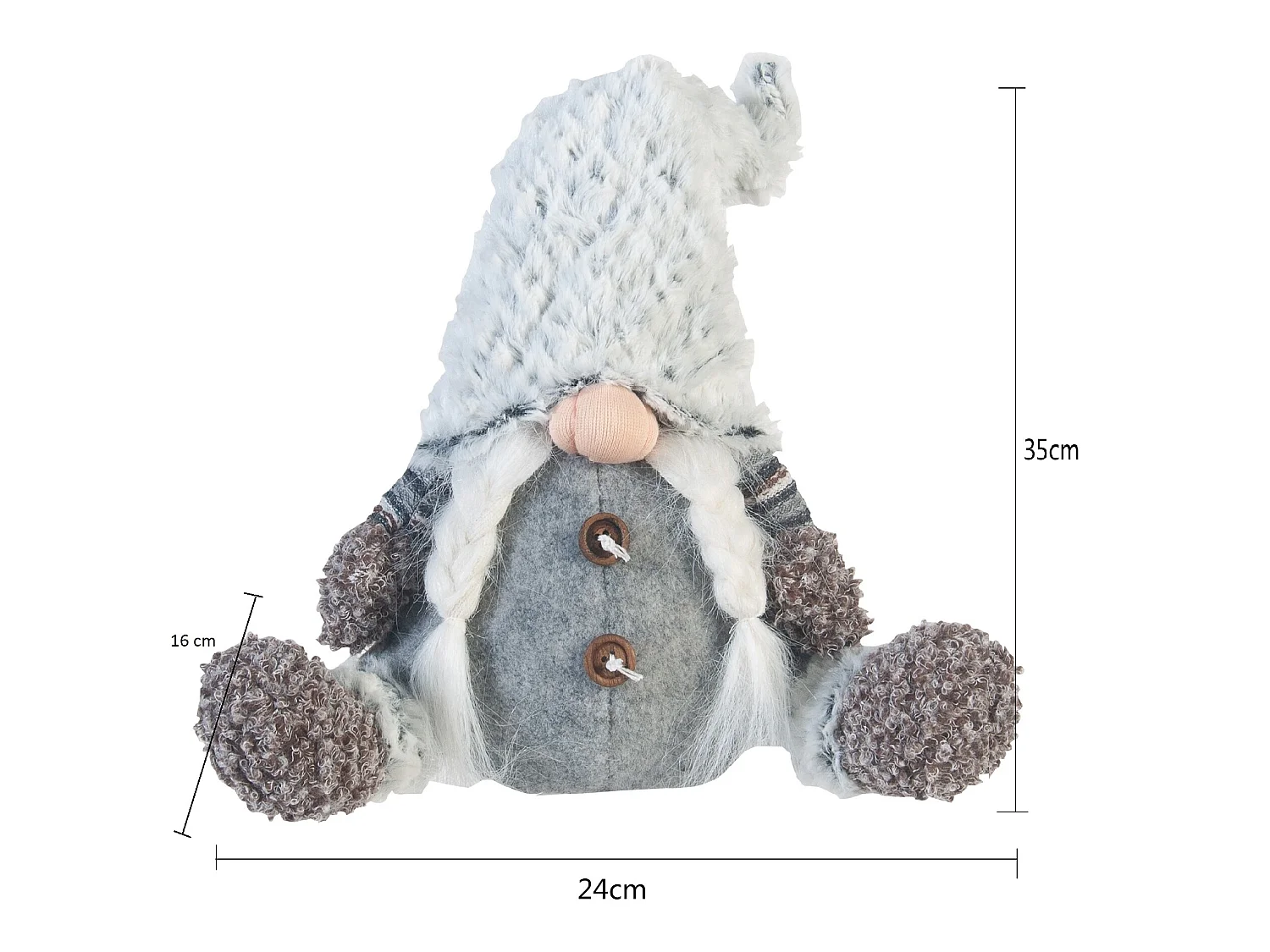 Nano Decorativo Gnomo Svedese Grigio Stoffa Idea Regalo 35x16x24