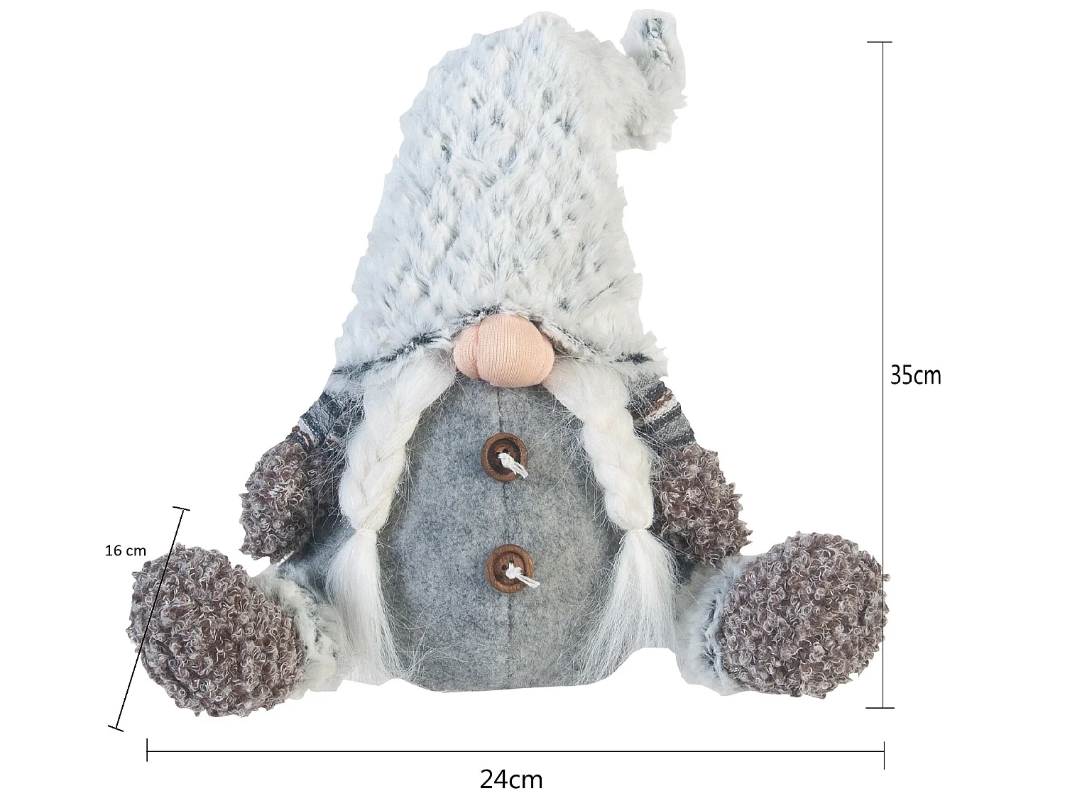 Gnome Décoratif Nain Suédois Gris Tissu Idée Cadeau 35x16x24