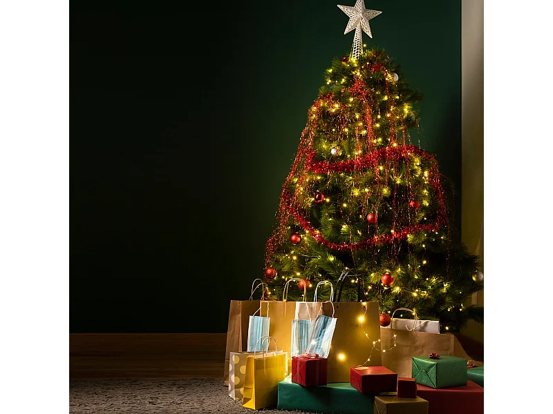 Albero di natale Abete artificiale 210 cm Verde folto 1050 Rami e 400 Luci Led