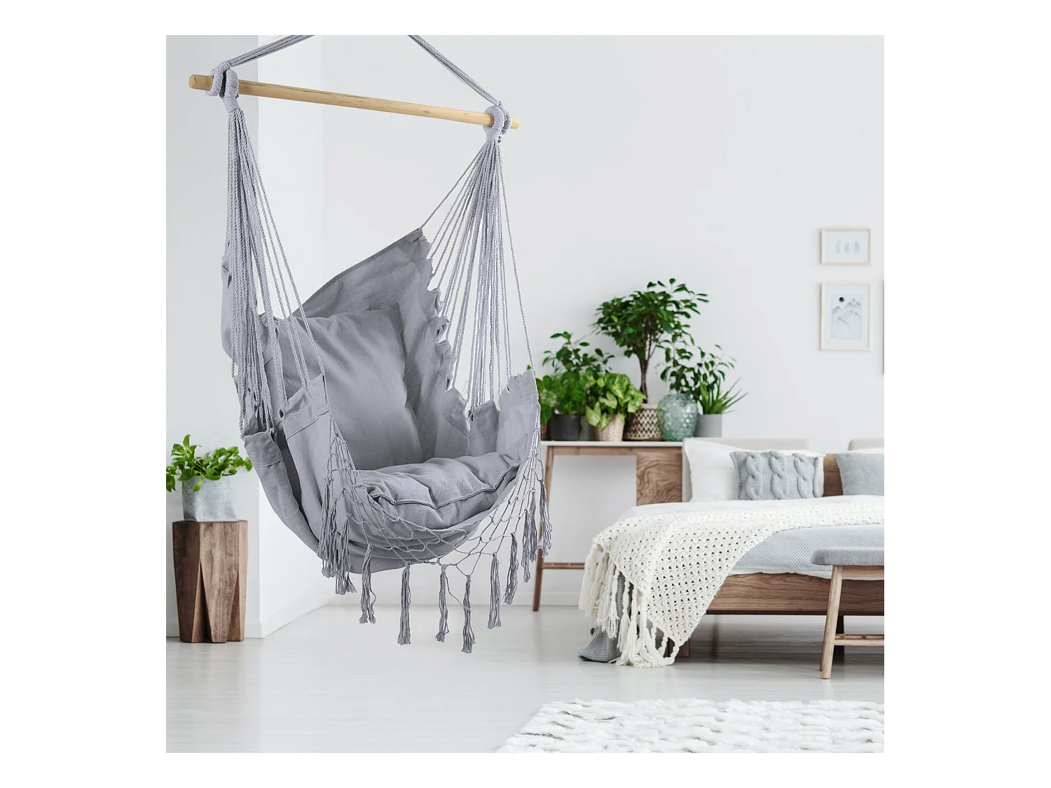 Fauteuil suspendu Hamac à bascule Gris pour Jardin avec Coussins