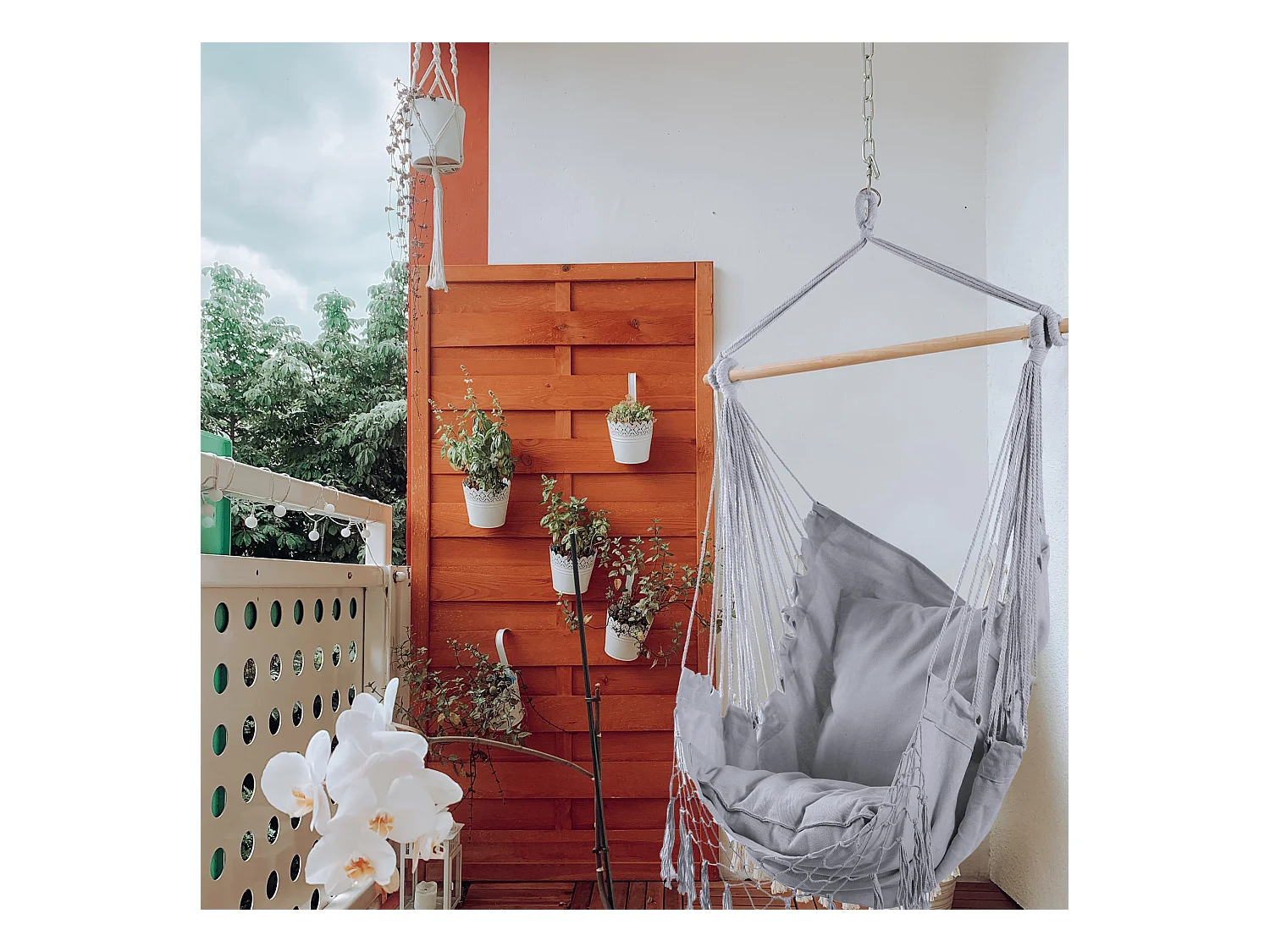 Fauteuil suspendu Hamac à bascule Gris pour Jardin avec Coussins