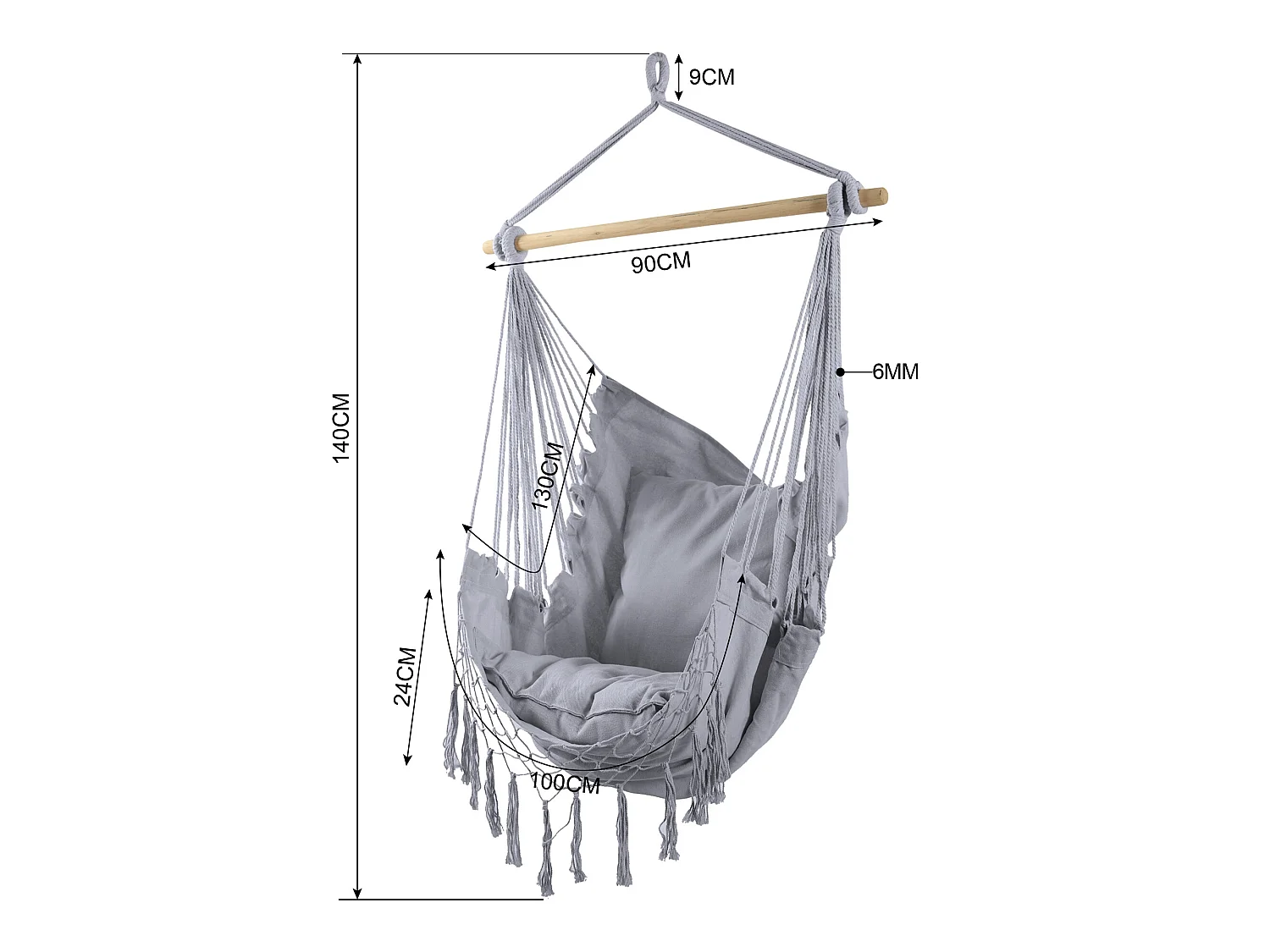 Fauteuil suspendu Hamac à bascule Gris pour Jardin avec Coussins
