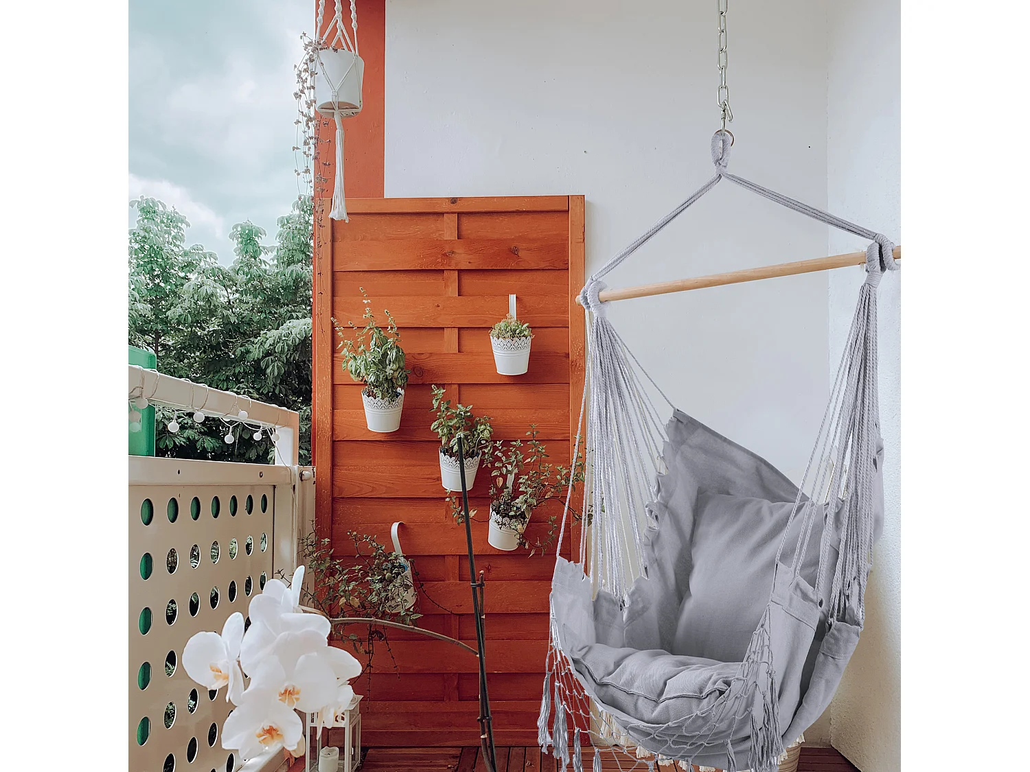 Fauteuil suspendu Hamac à bascule Gris pour Jardin avec Coussins