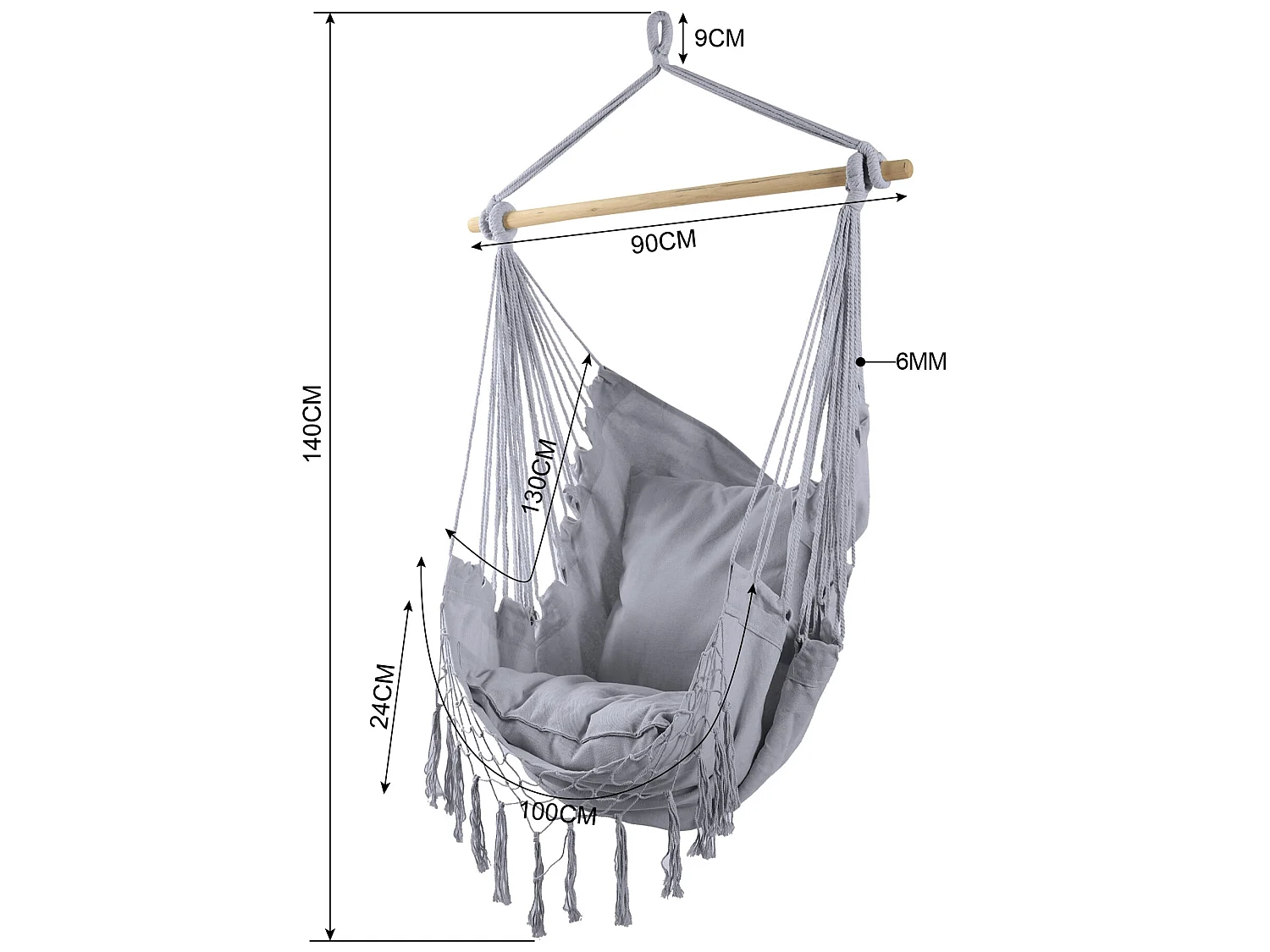 Fauteuil suspendu Hamac à bascule Gris pour Jardin avec Coussins