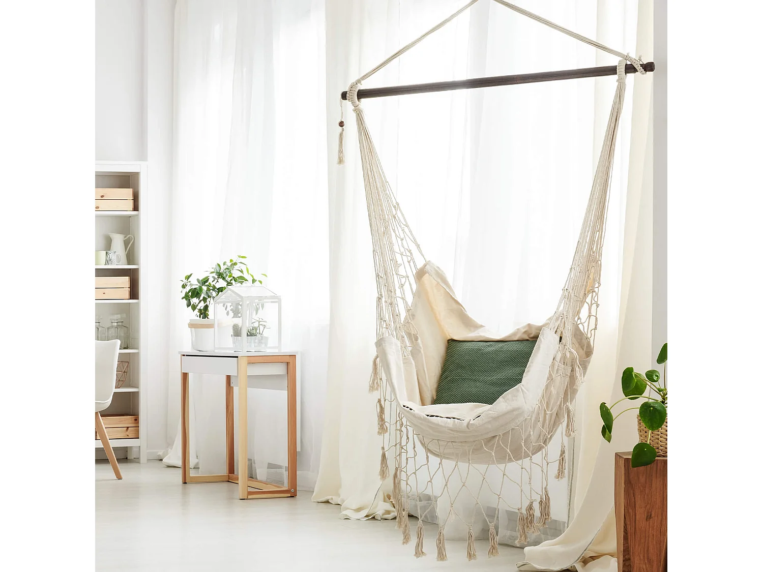 Hamac suspendu Fauteuil à bascule Beige pour Jardin avec Coussins