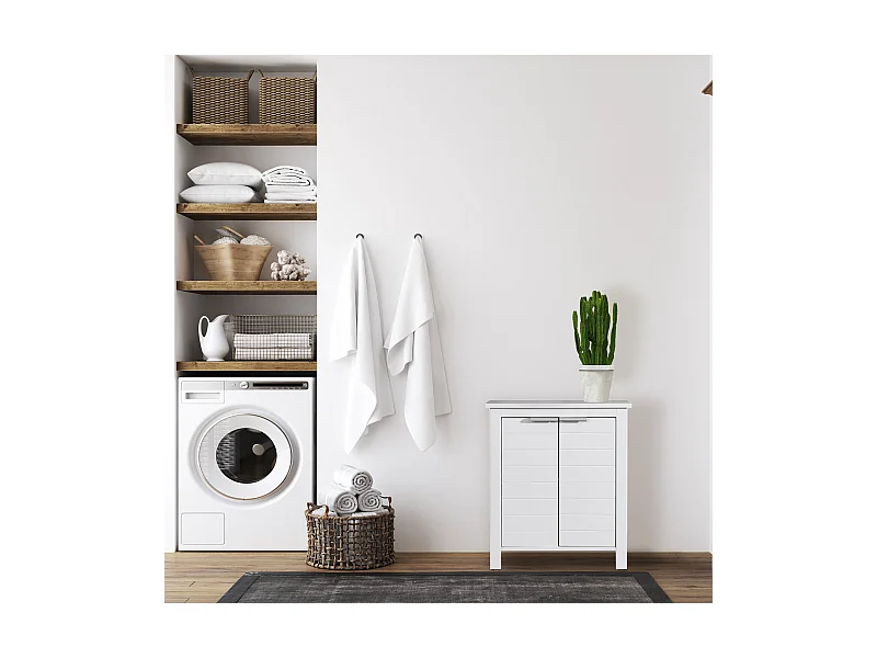 Armoire de salle de bains moderne 2 portes 2 étagères en bois blanc