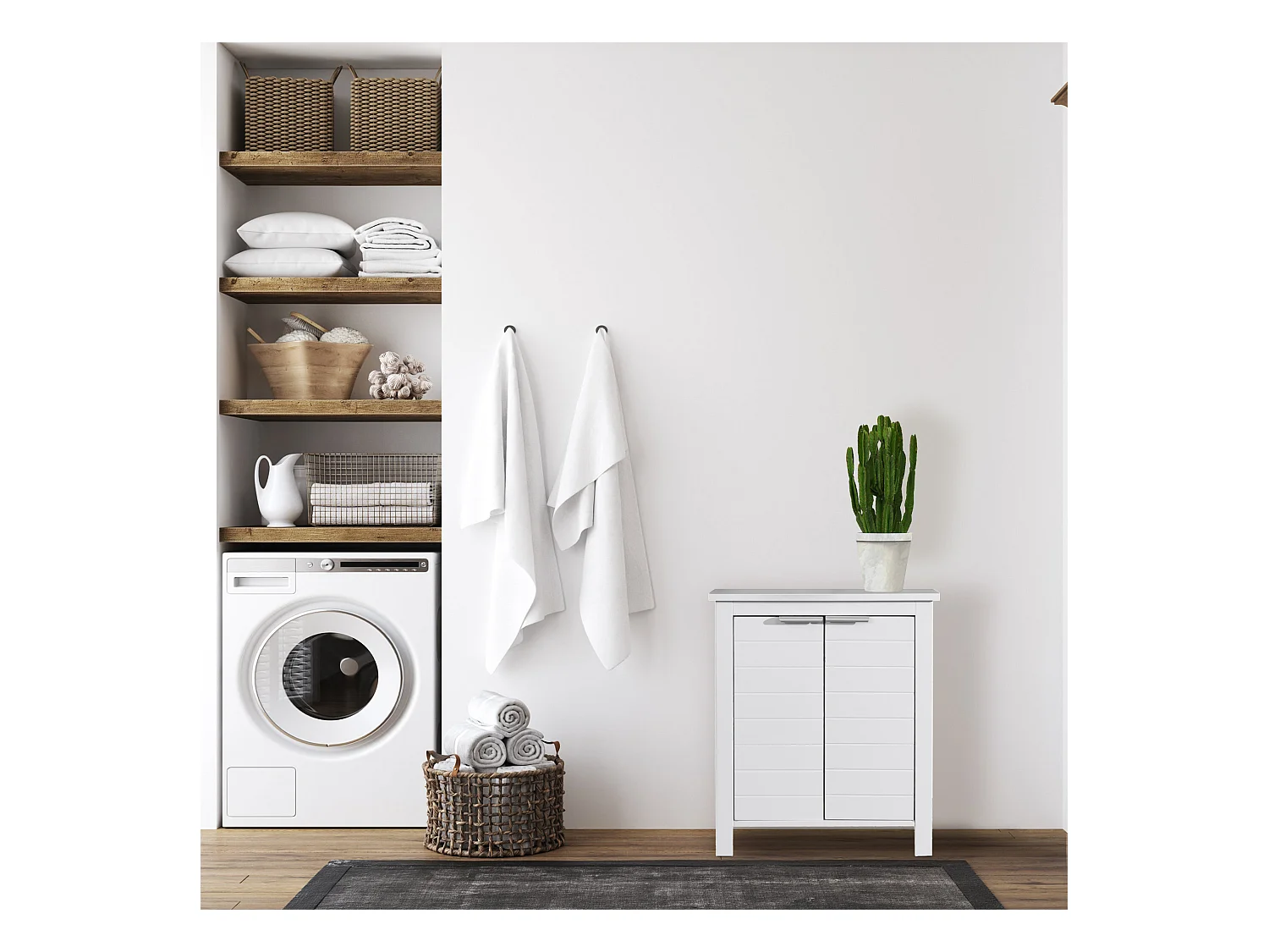 Armoire de salle de bains moderne 2 portes 2 étagères en bois blanc