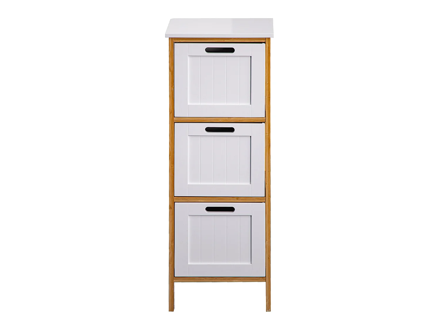 Commode de salle de bains 3 Tiroirs Mdf Bois Blanc Bambu