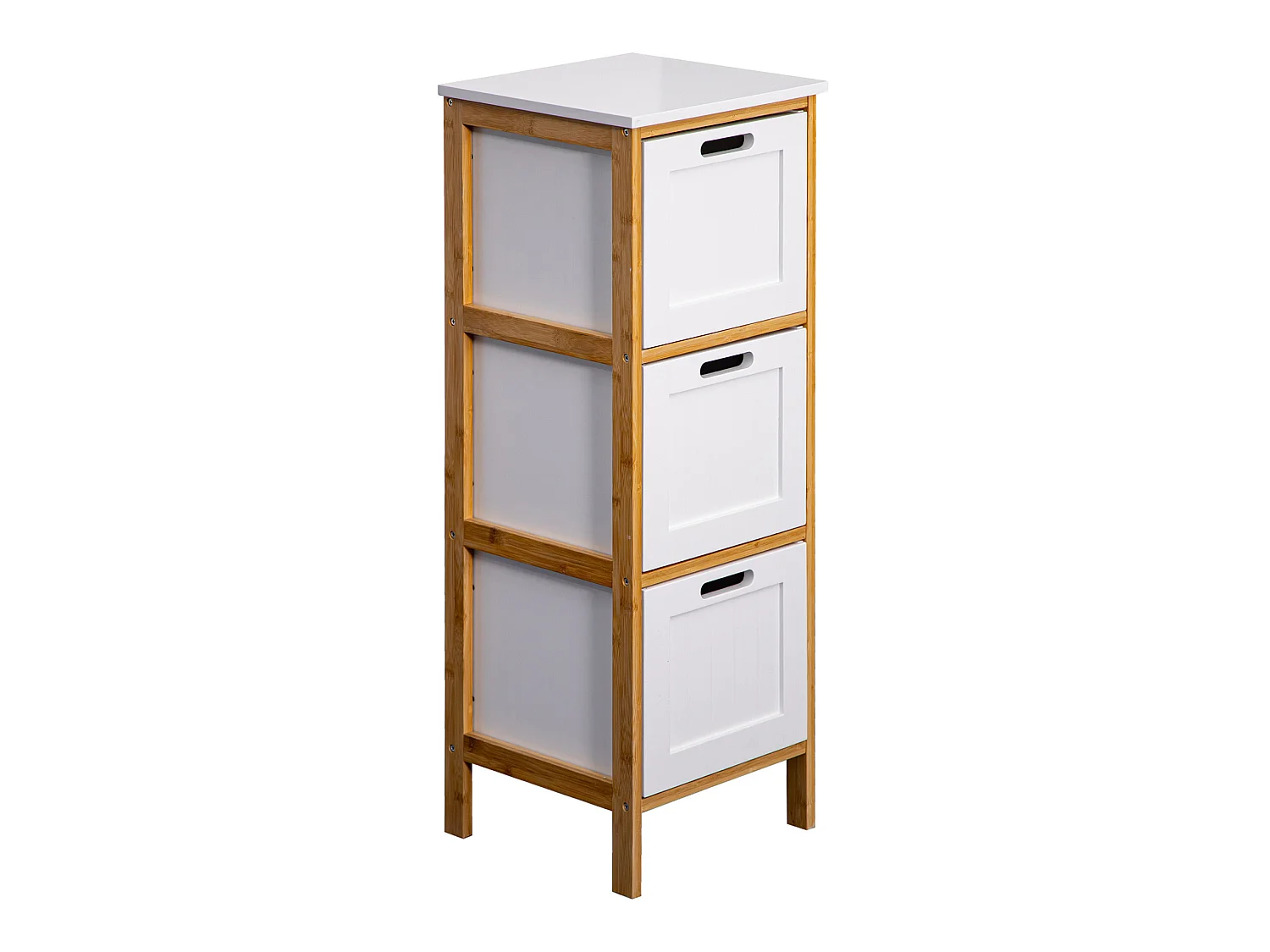 Commode de salle de bains 3 Tiroirs Mdf Bois Blanc Bambu
