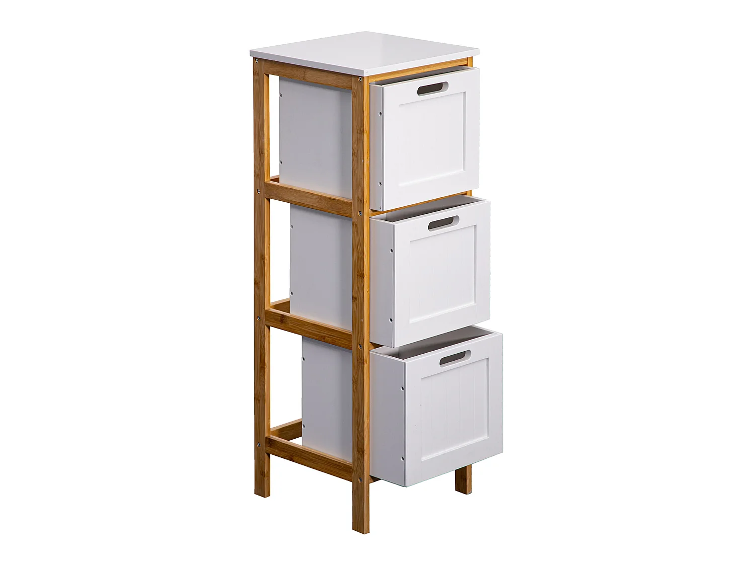 Commode de salle de bains 3 Tiroirs Mdf Bois Blanc Bambu