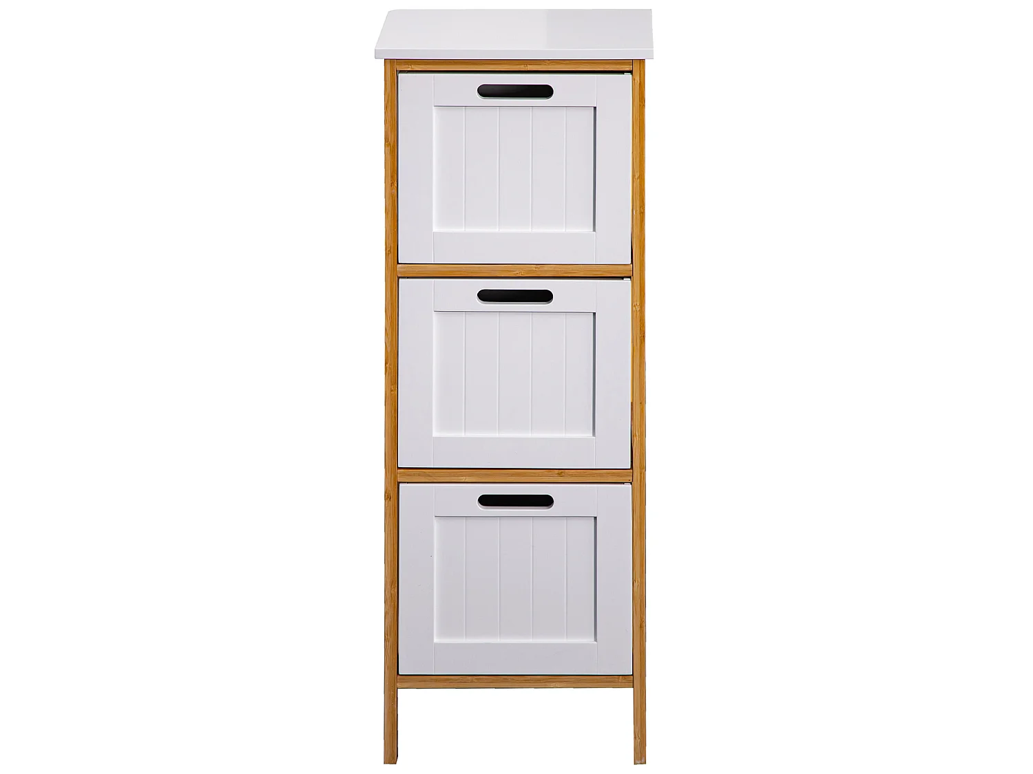 Commode de salle de bains 3 Tiroirs Mdf Bois Blanc Bambu